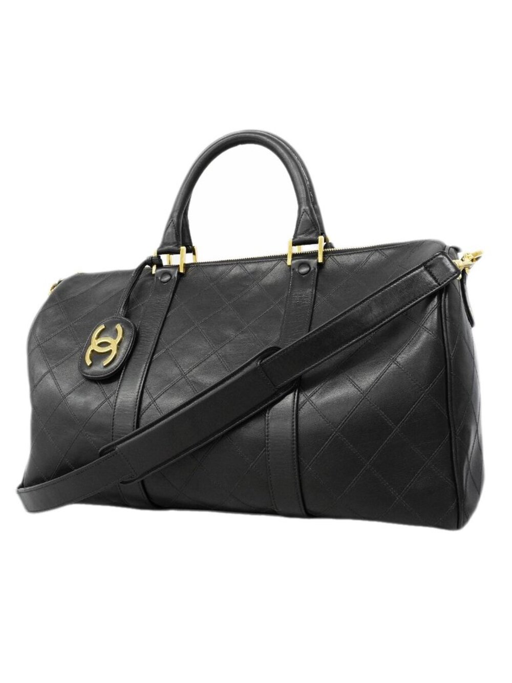Chanel Boston Bag Bicolor Leather Black Gold